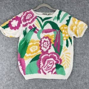 Vintage Country Suburbans‎ Sweater Womens Medium Floral Linen Cotton Granny 80s